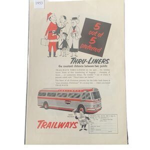 Vintage 1953 Trailways 5 out of 5 Preferred Thru Liners Ad Advertisement